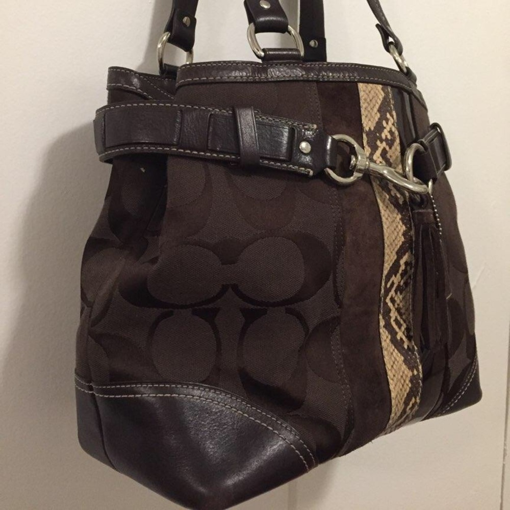 Coach Signature Python Stripe Large Tote Purse - image 2